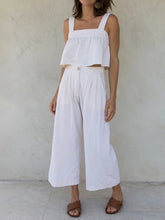 Square Neck Wide Strap Top and Pants Set White OutfitFlow